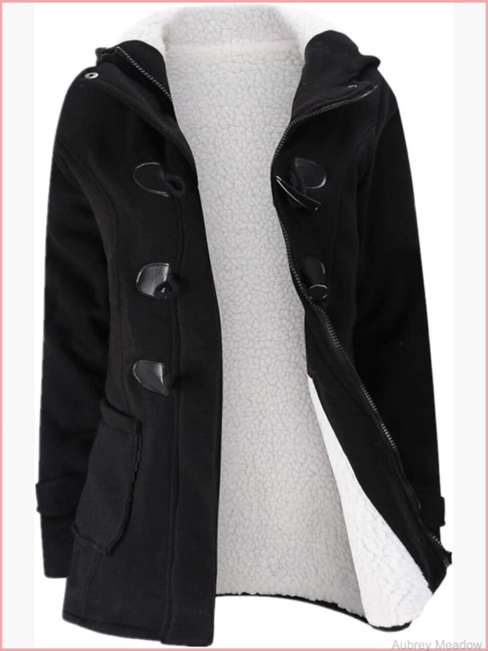 Fleece Horn Button Hooded Winter Jacket Cozy Warm Coat